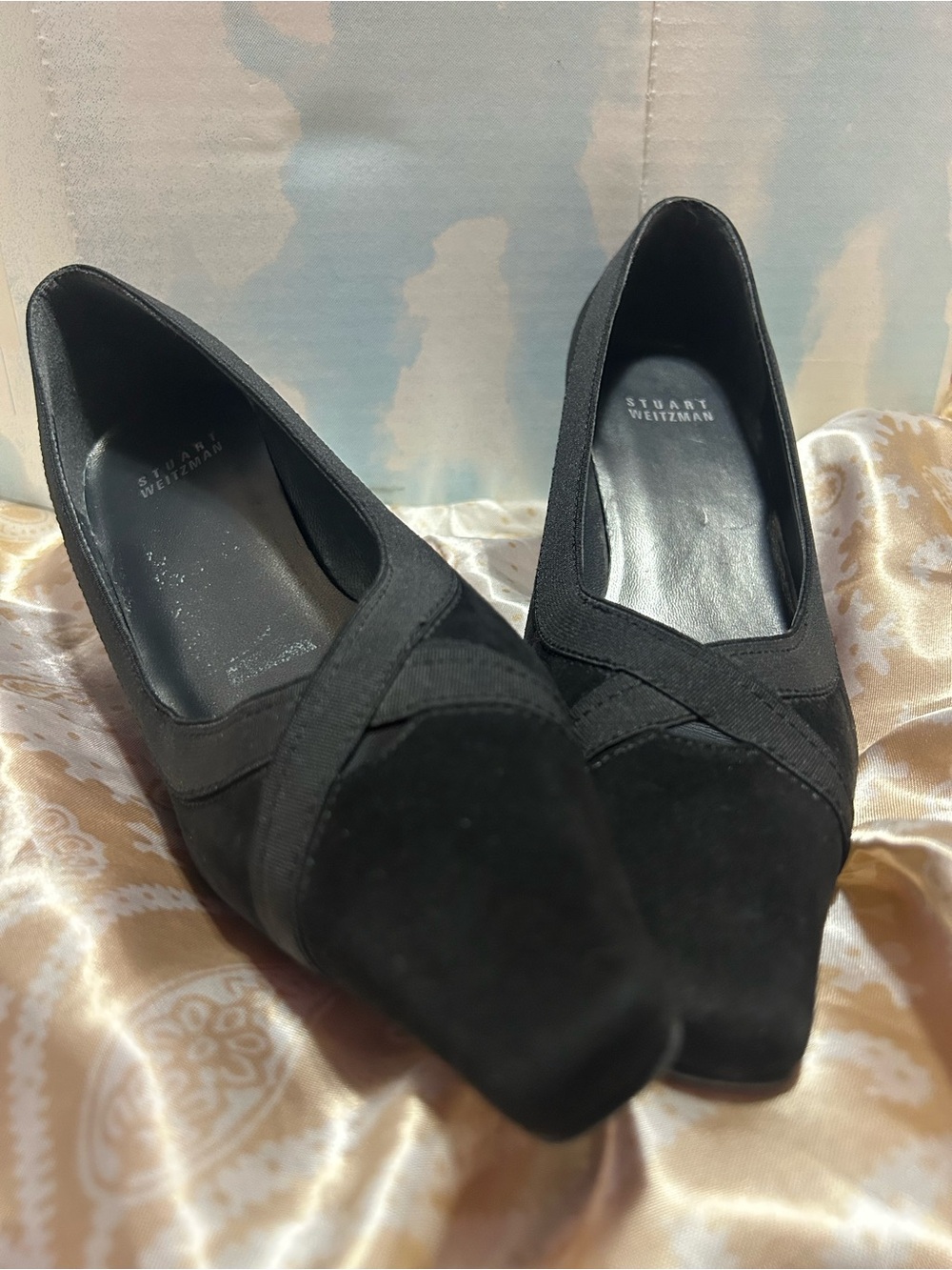 Stuart Weitzman Black Suede Pointed Toe Flats